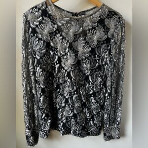 LA BOTTEGA‎ Sequined Beaded Vintage Blouse Top Floral Old Money Classic Opera S